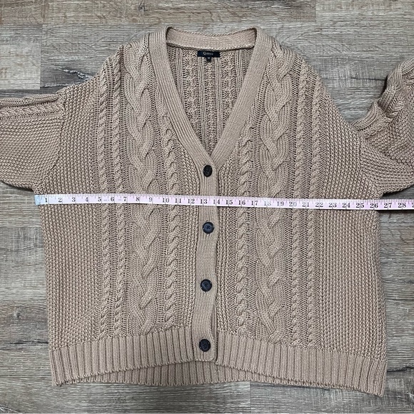 Quince Organic Cotton Oversize Cable Knit Cardigan Camel Beige Size M - Picture 9 of 9
